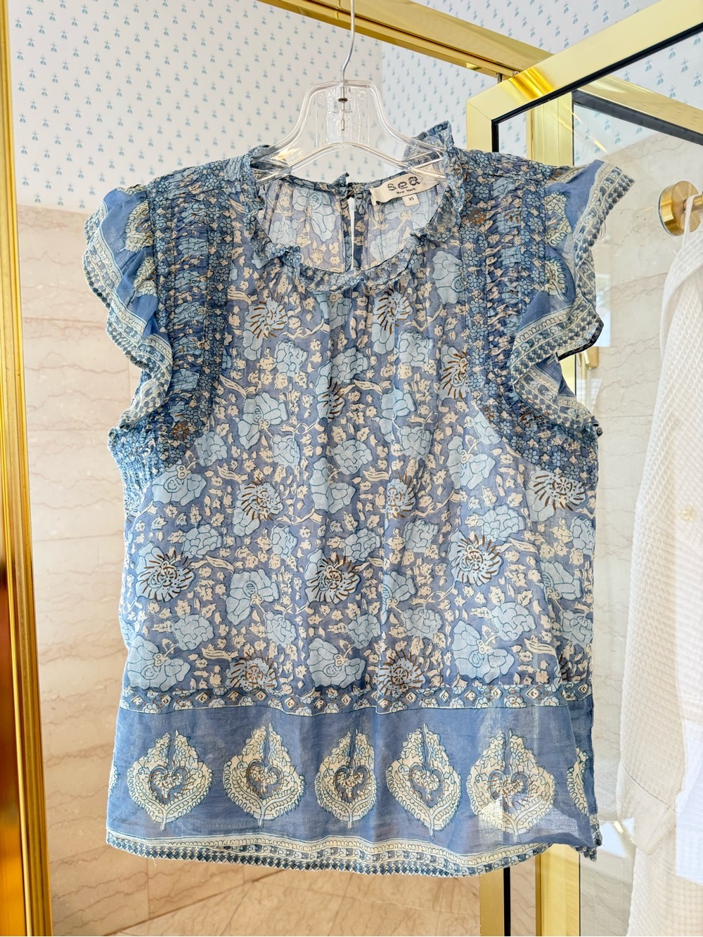 Sea New York Blue Floral Flutter Sleeve Blouse